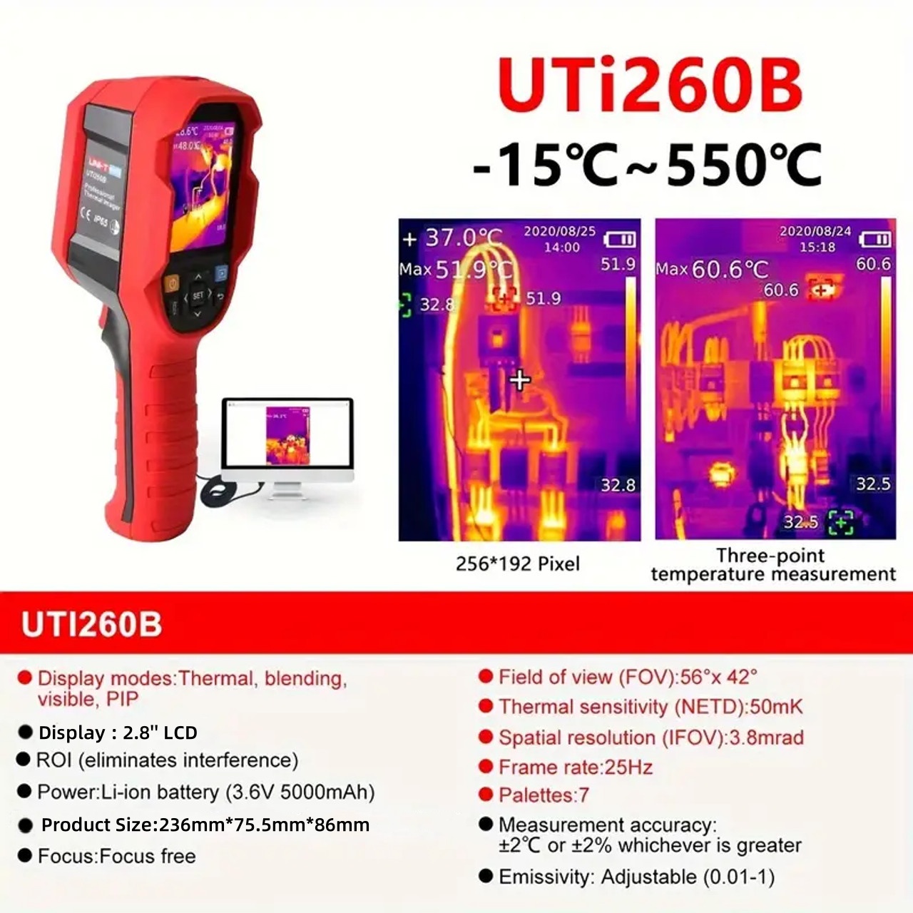 UNI-T UTi260B Thermal Camera 2 - огляд і ціна Handheld Thermal Camera 256X192